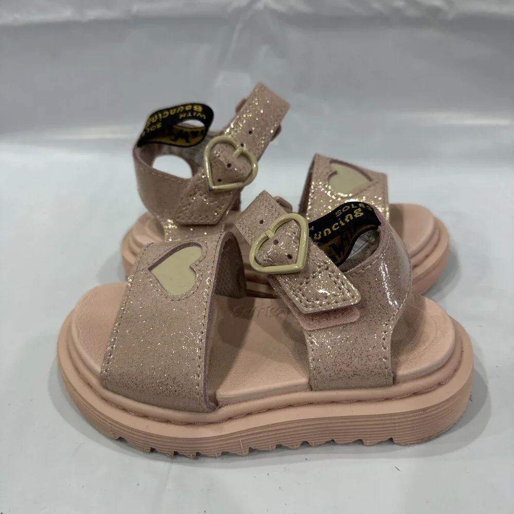Dr. Martens Marlowe Hearts Sandals Toddlers Girls 9 Powder Pink Glitter EBS2723